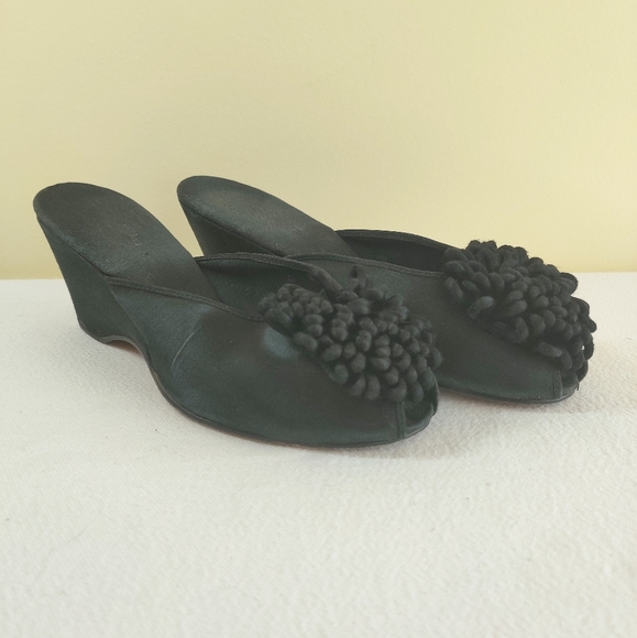 Vtg Hollywood MidCentury Dressing Room Slippers Shoes Wedge Heel Bedroom Boudoir - Picture 3 of 10
